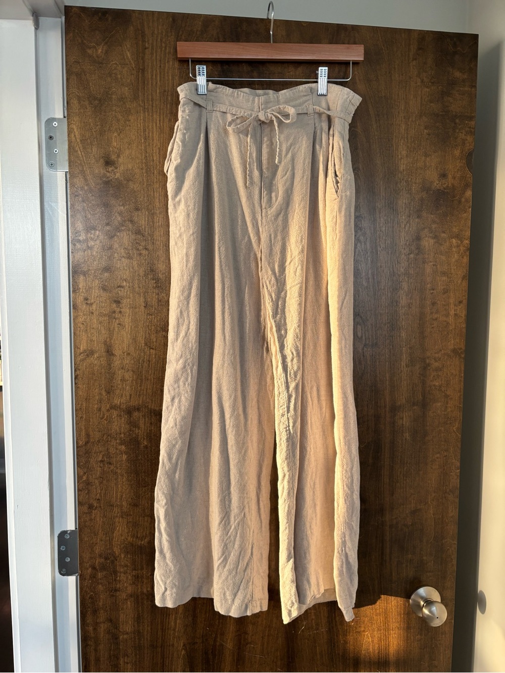 Abercrombie & Fitch Trouser Pants Womens Small Tan Wide-Leg Linen Cotton Pleated